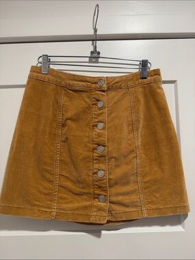 Button-Front A-Line Corduroy Mini Skirt in Mustard
